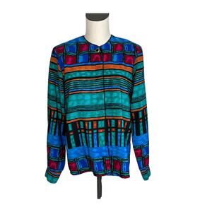 80's Jordan jeweltone geometric long sleeve blouse Size Small